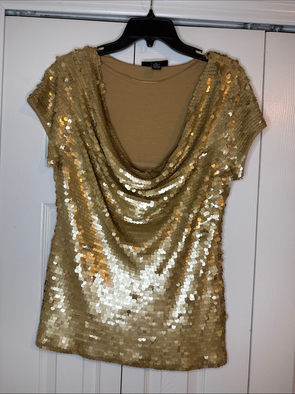 INC International Concepts Gold Sequin Cowl Neck Top